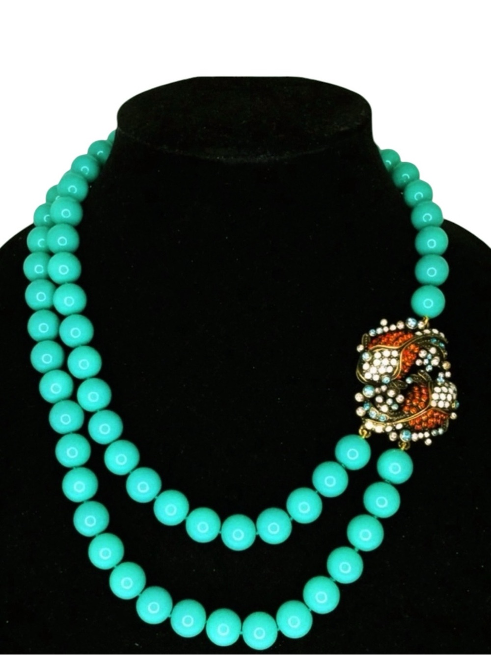 HEIDI DAUS Koi Fish Statement Necklace Swarovski Crystals, Turquoise Glass Beads - Picture 4 of 17